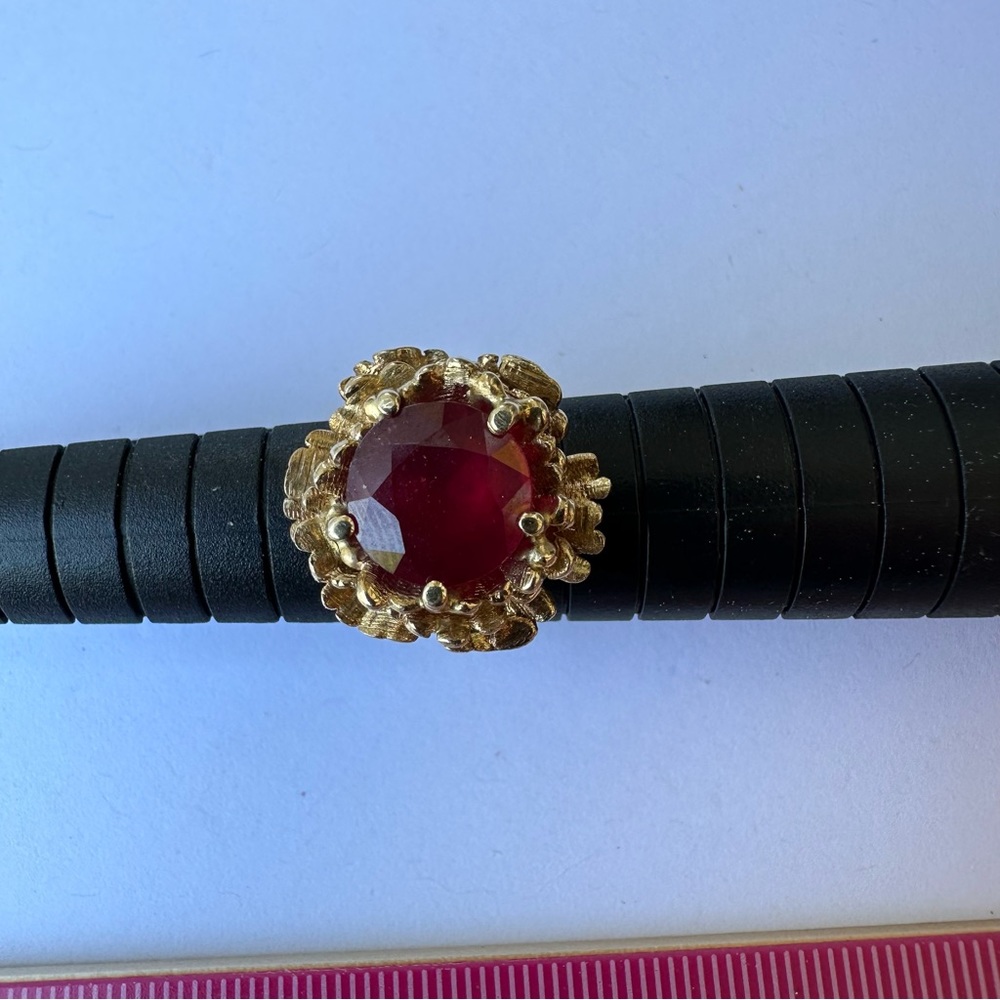 Utterly Exquisite 14kt Yellow Gold and Ruby Flower Ring